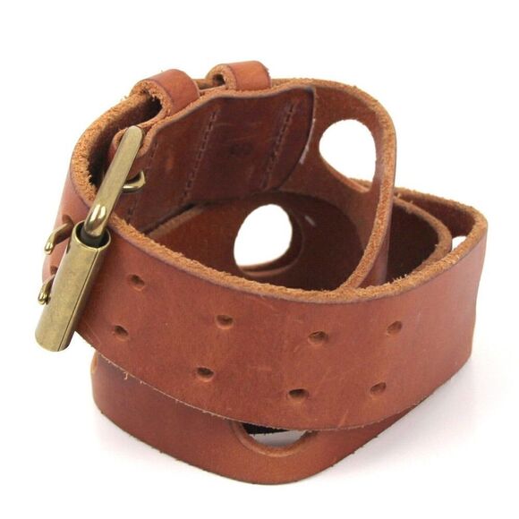 J.CREW TAN BROWN GENUINE LEATHER 1 3/4"Wd CUT OUT WOMEN'S BELT Sz S (M19 - Picture 3 of 13